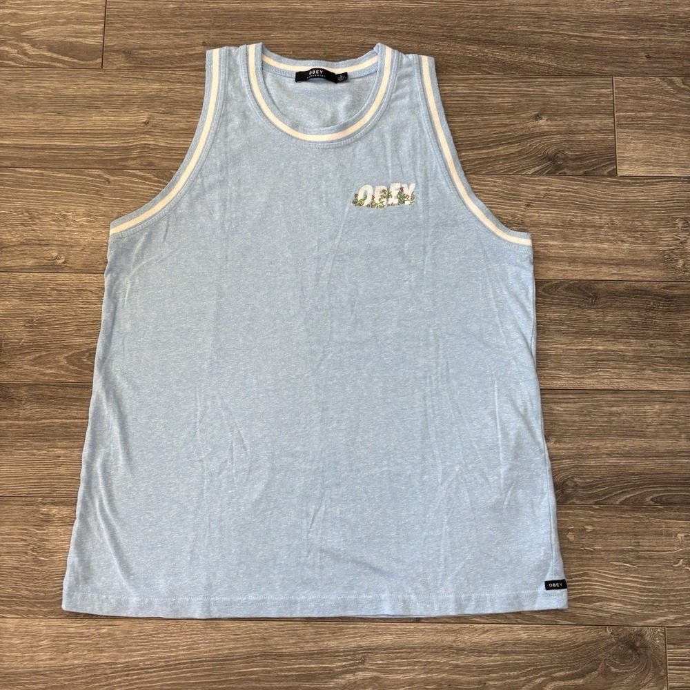 Obey Men's Women's Unisex Tank Top Blue Flowers L Sleeveless Summer Casual Top